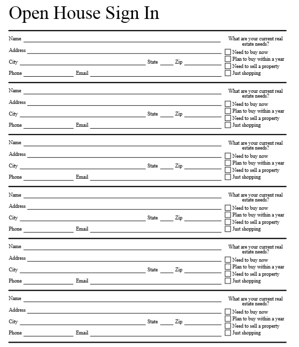 10 Free Sample Open House Sign In Sheet Templates Printable Samples