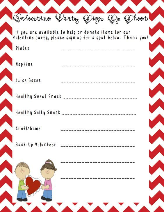 A Sample Class Party Sign up Sheet That I Made Classroom Valentines 