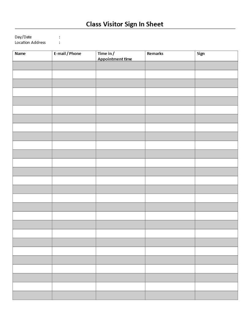 Class Visitor Sign In Sheet Templates At Allbusinesstemplates