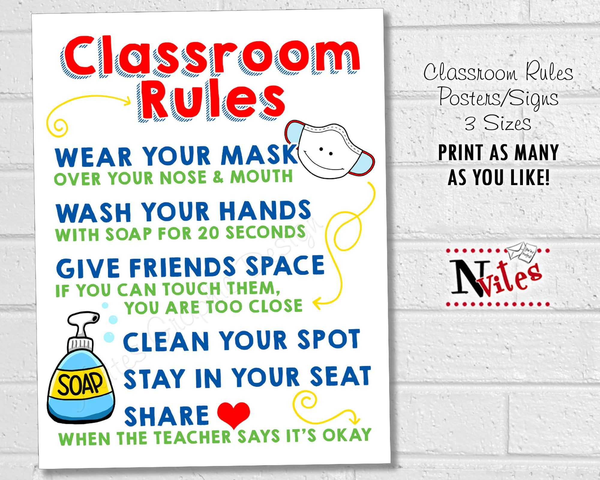 Classroom Rules Posters Printable School Safety Signs Etsy In 2021 