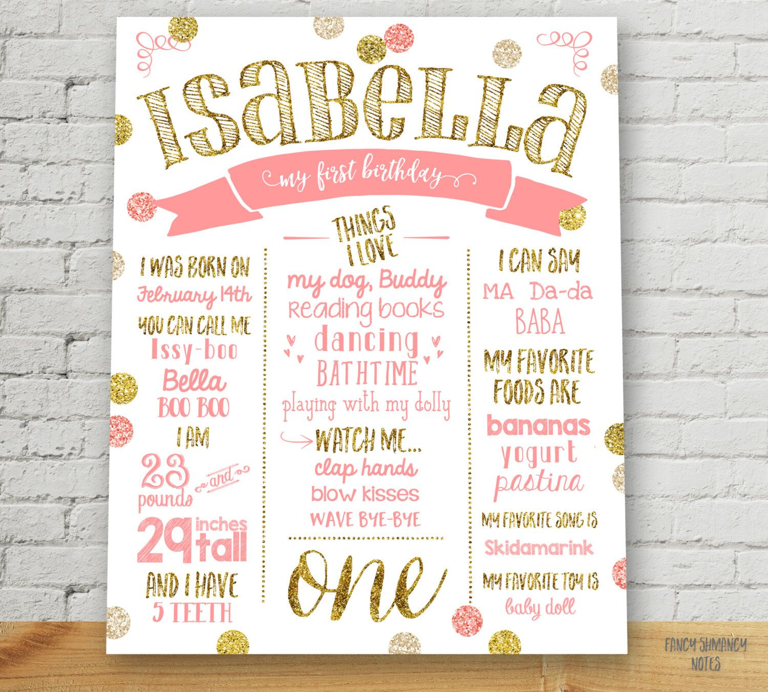 First Birthday Poster Customized Birthday Sign Pink And Gold First