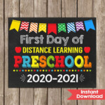 First Day Of Preschool Distance Learning Sign Chalkboard Girl First Day