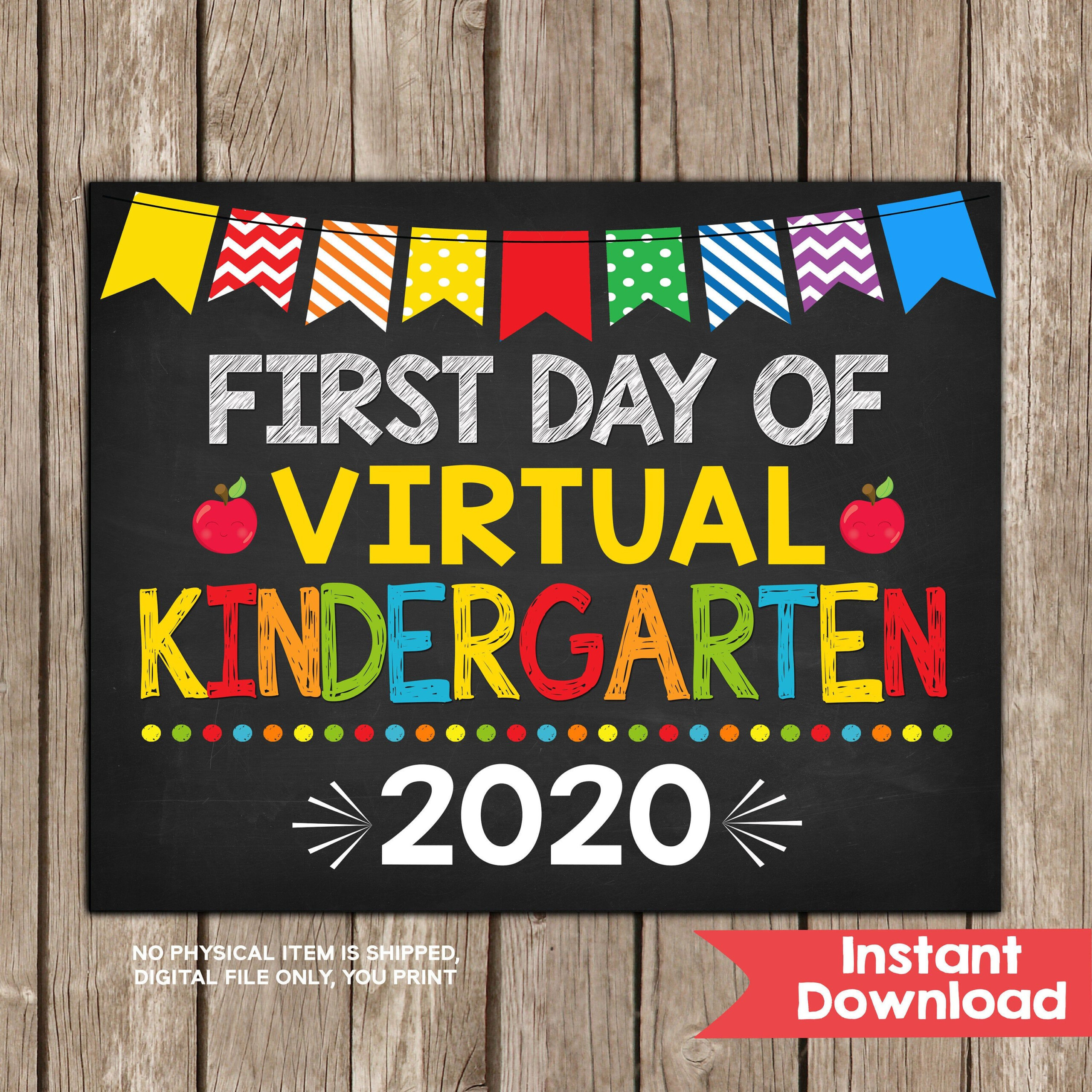 First Day Of Virtual Kindergarten Sign Back To School Sign Etsy In