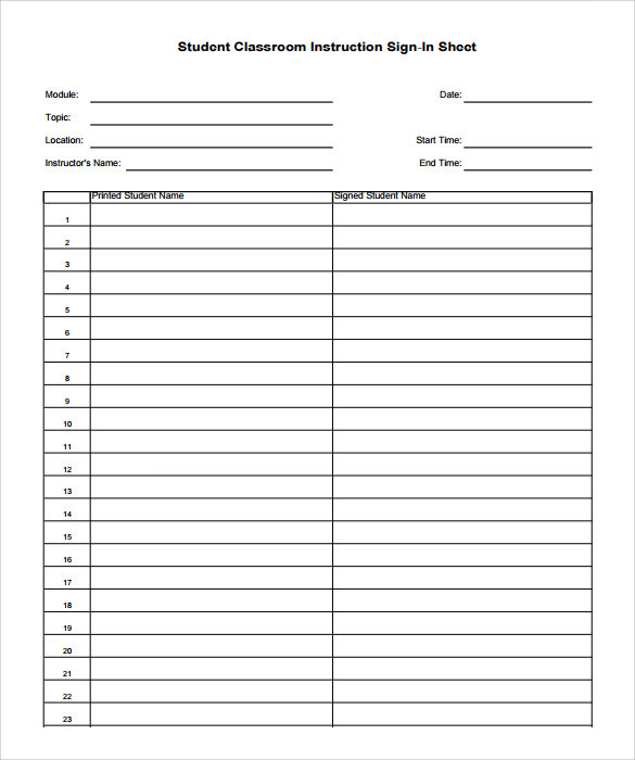 FREE 12 Sample School Sign In Sheet Templates In PDF