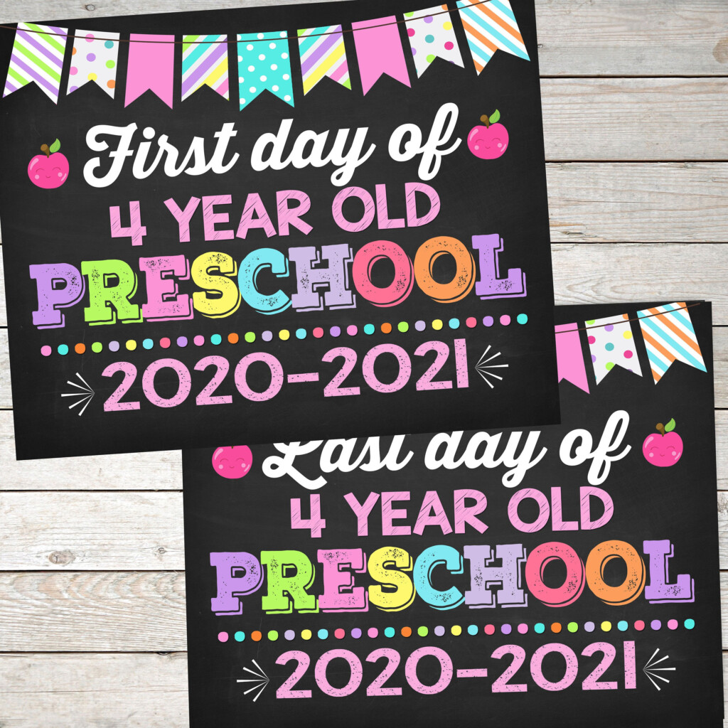Girl First Day And Last Day Of 4 Year Old Preschool Sign 8x10 Set 
