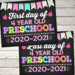 Girl First Day And Last Day Of 4 Year Old Preschool Sign 8x10 Set