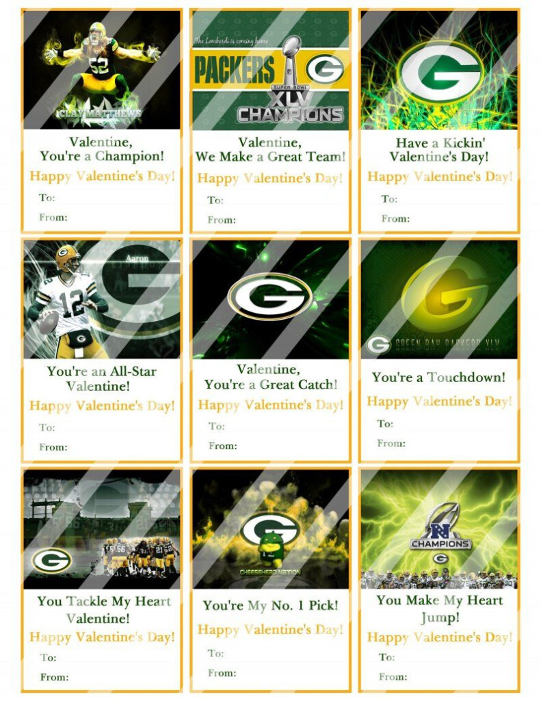 Green Bay Packers Valentines Day Cards Sheet 7 instant Download Or 