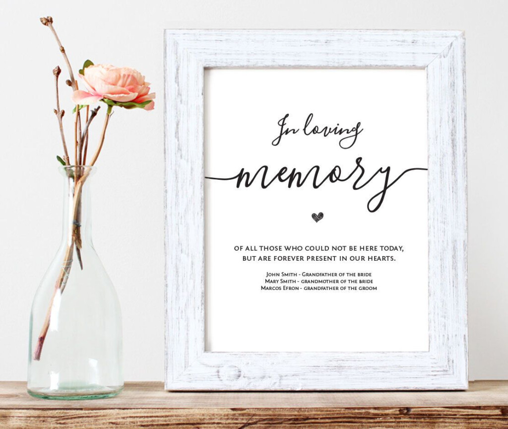 In Loving Memory Printable Wedding Memorial Table Sign Etsy Memory 