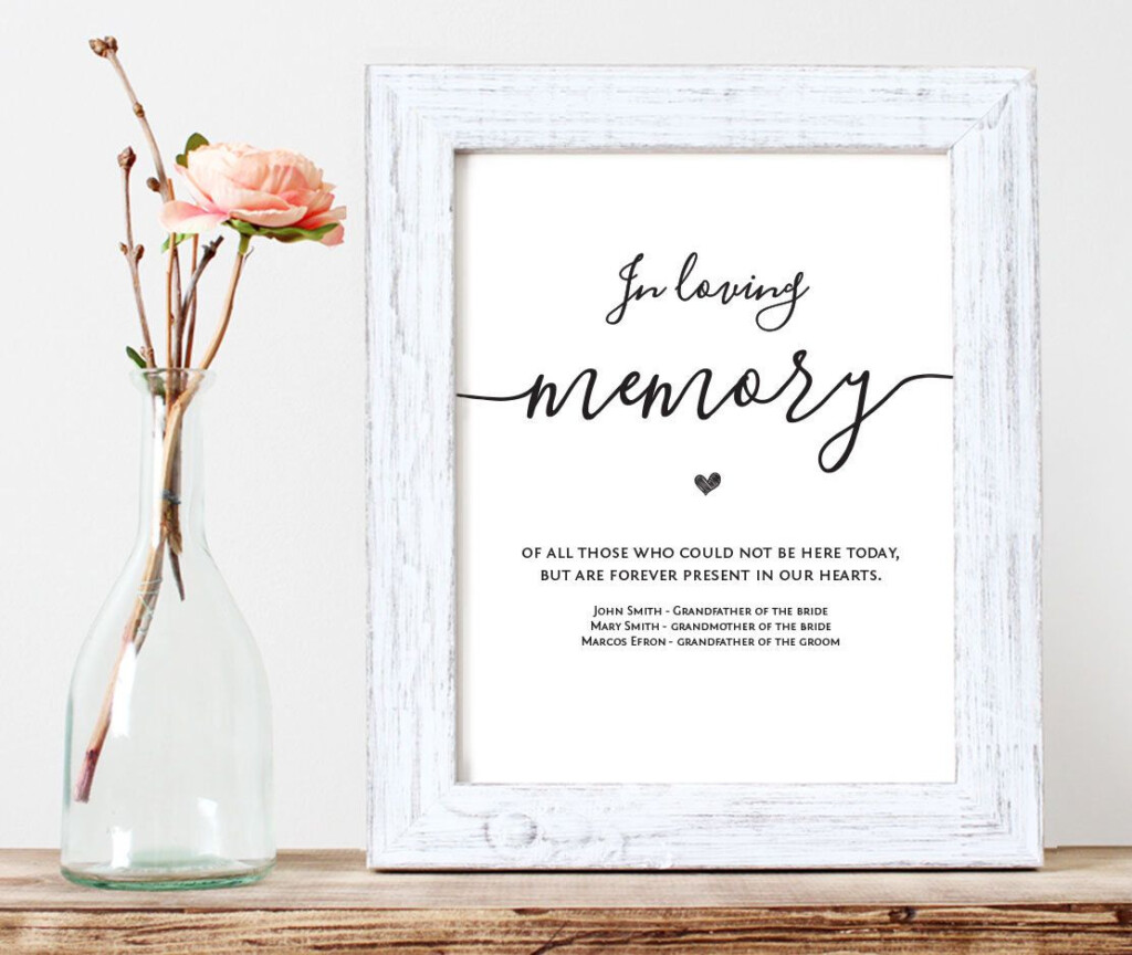 In Loving Memory Printable Wedding Memorial Table Sign Memory Sign 