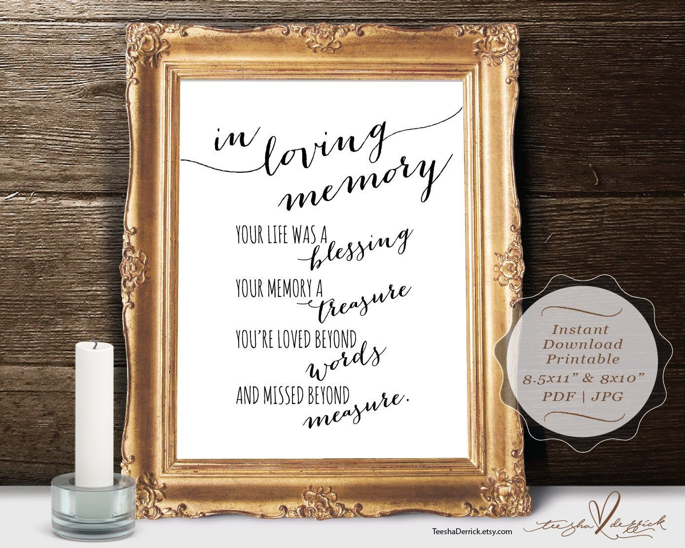 Instant Download Printable In Loving Memory Wedding Memorial Table 