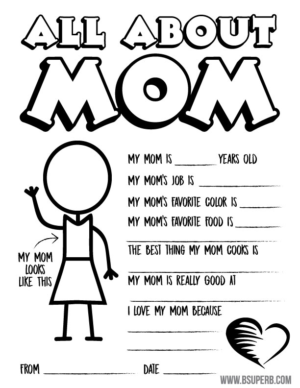 Mother s Day Questionnaire Coloring Page Free Printable B Superb