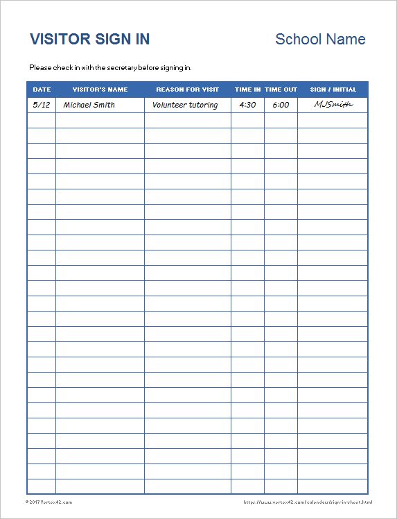 Printable Sign In Sheet Visitor Class And Meeting Sign In Sheets