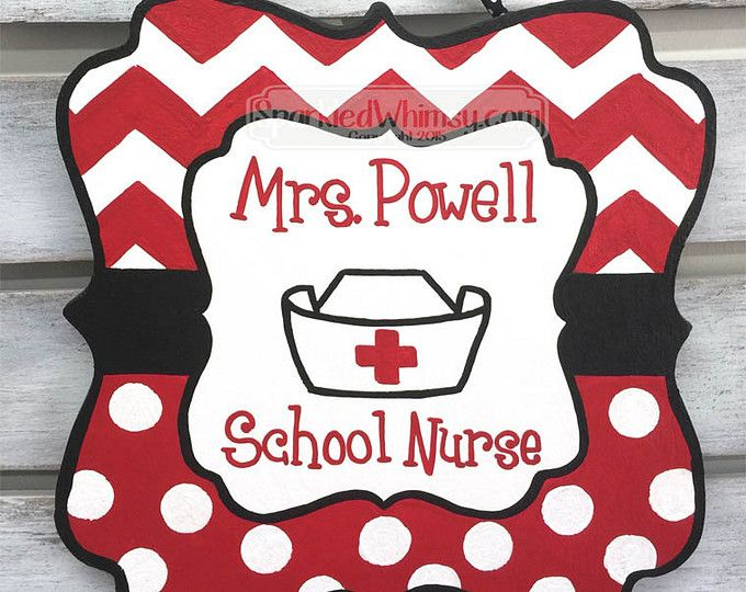 School Nurse Sign Chevron Monogram Door Hanger Sign Teacher Gift End 