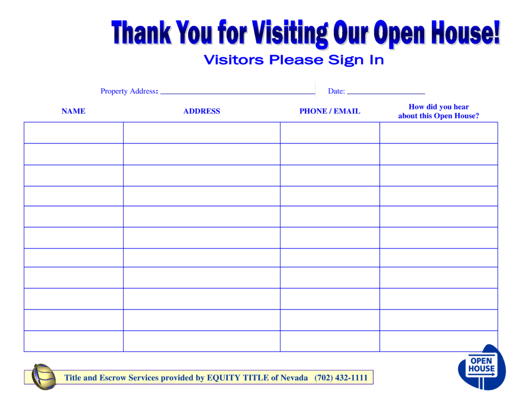 Unique Free Open House Sign In Sheet xlstemplate xlssample xls xlsdata