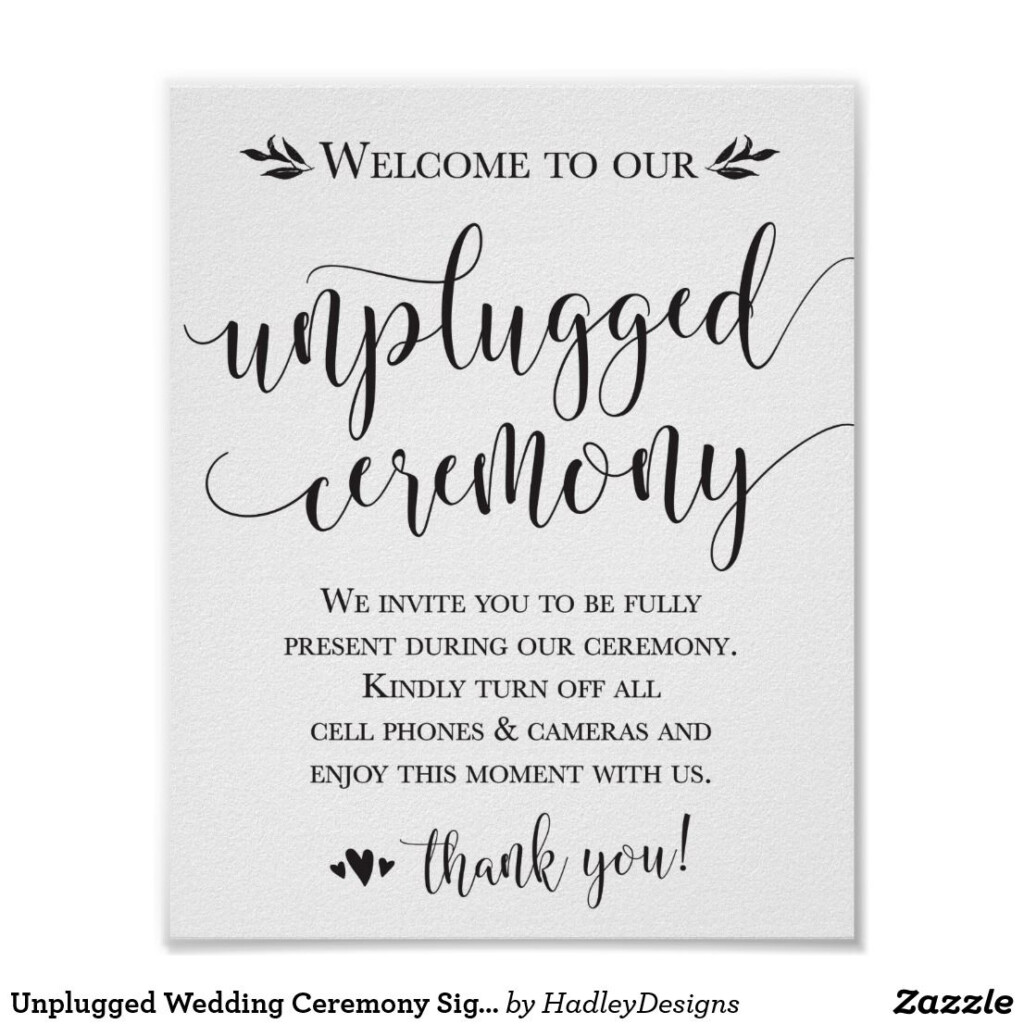 Unplugged Wedding Ceremony Sign 8x10 Zazzle Wedding Ceremony 