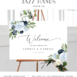 Wedding Welcome Sign Template With Dusty Blue And Navy Floral Design