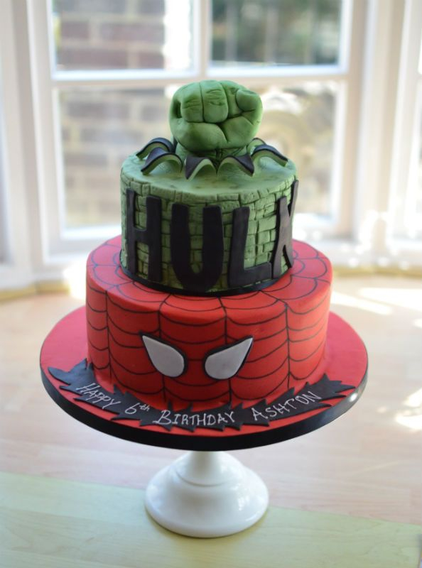 2 Tier Hulk And Spiderman Cake Hulk Birthday Parties Hulk Birthday 