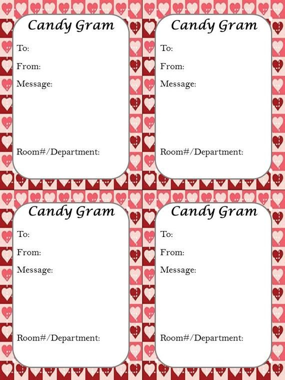 20 Candy Gram Cards Gift Tags Printable Valentines Etsy Candy Grams 