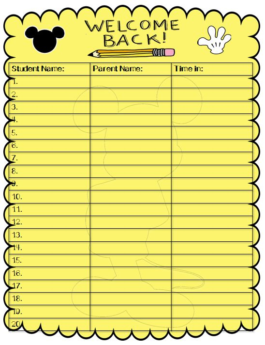 Cute And Simple Mickey Mouse Sign in Sheet For Back2school Night Or 