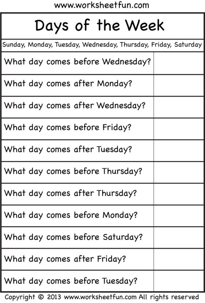 Days Of The Week Worksheet English Lessons For Kids Kindergarten 