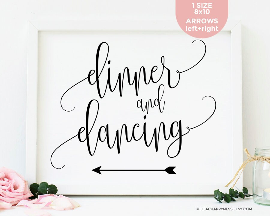 Dinner And Dancing Arrow Sign Wedding Dinner Directional Sign Etsy