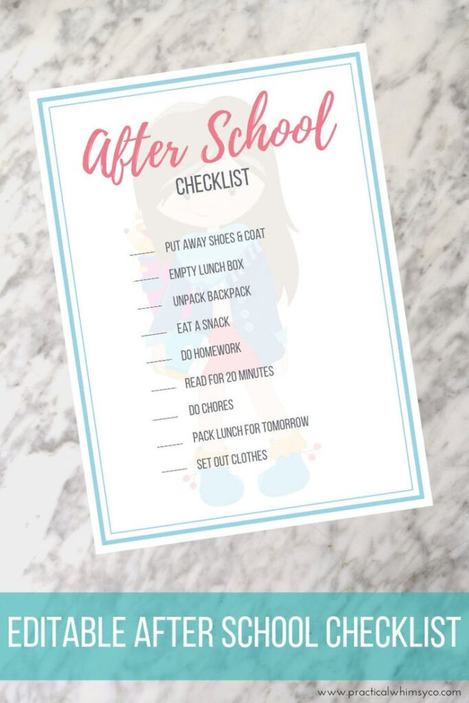 Editable After School Checklist Printable Etsy In 2021 After School 