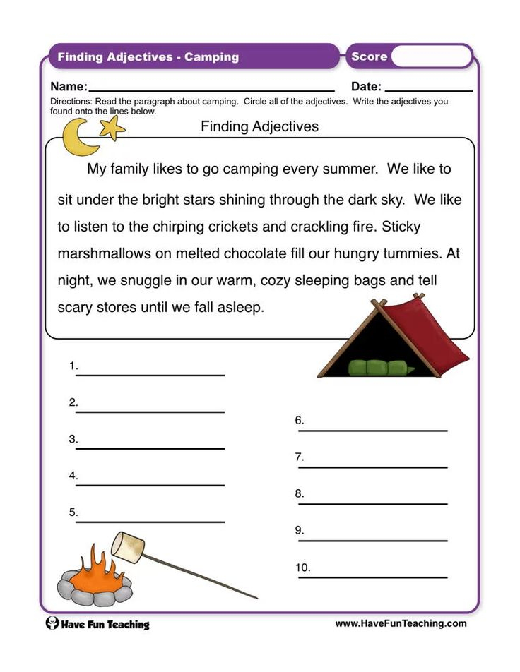 Finding Adjectives Camping Worksheet Kindergarten Worksheets 