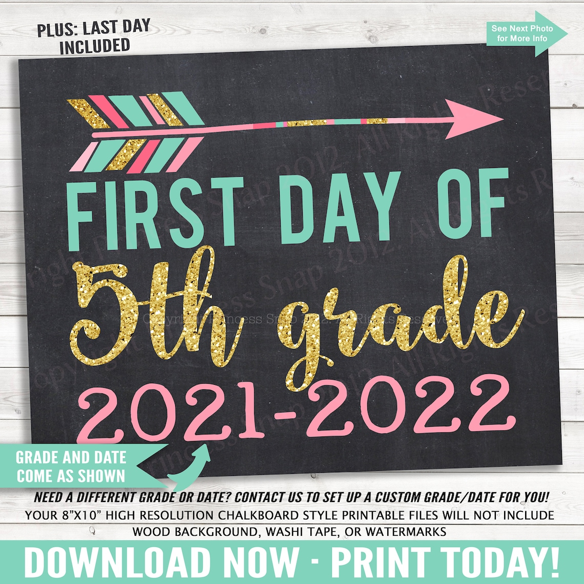 First And Last Day Of 5th Grade Arrow 5 Grade Sign 2021 2022 Etsy