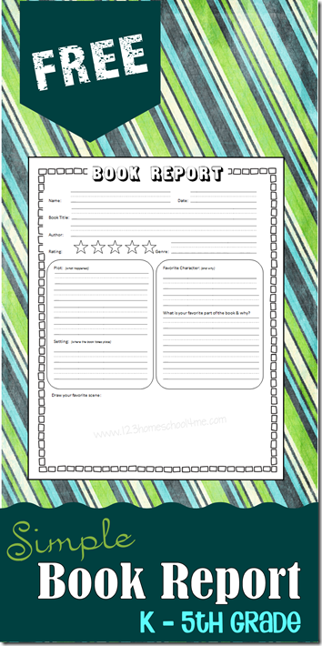 FREE Simple Book Report K 5th Grade subscriber Freebie Free 