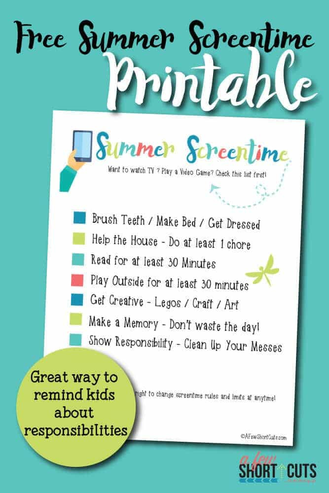 Free Summer Screentime Printable A Few Shortcuts