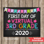 Girl First Day Of Virtual 3rd Grade Sign First Day Of Virtual Third