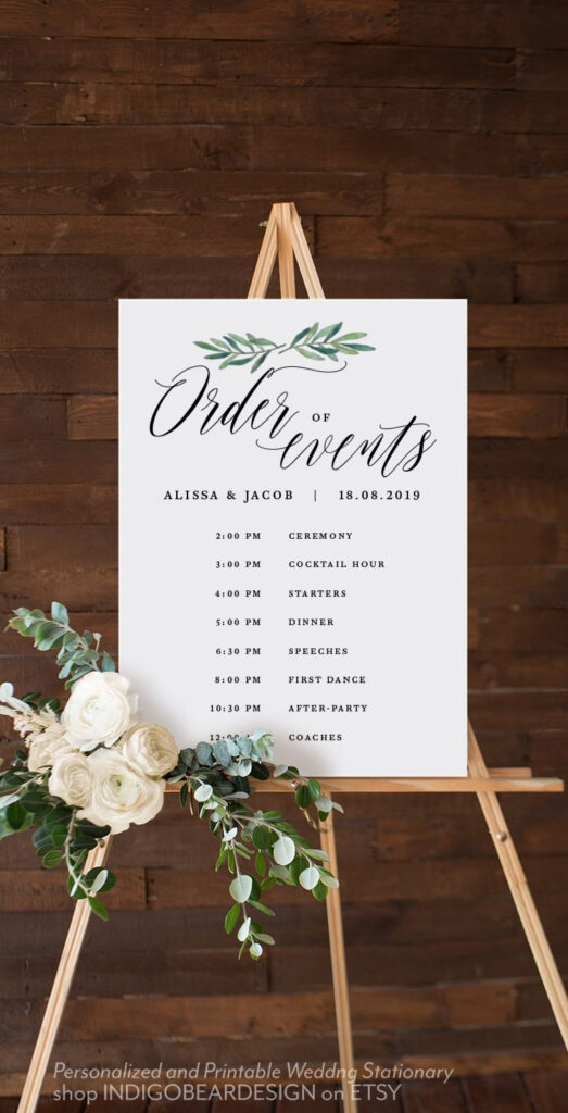 Greenery Order Of Events Sign Order Of Service Wedding Day Etsy 