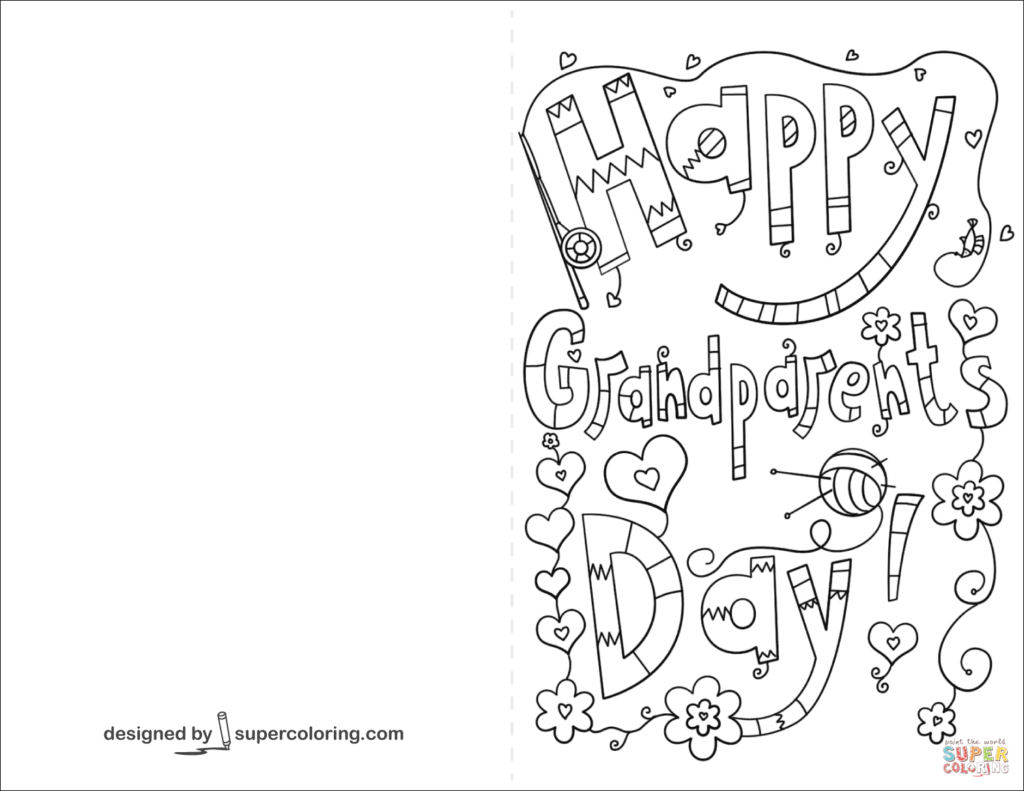 Happy Grandparents Day Doodle Card Coloring Page Free Printable 