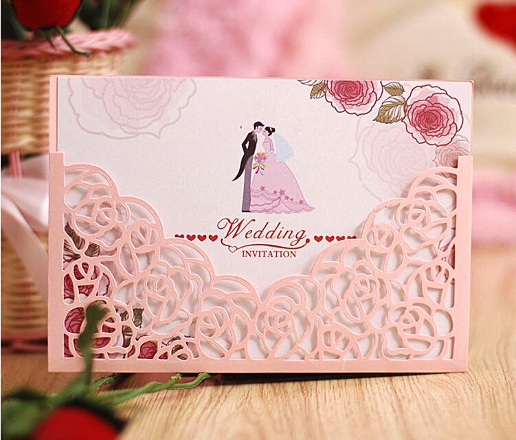 Laser Cut Rose Flower Love Heart Style Invitation Card Sleeves Party