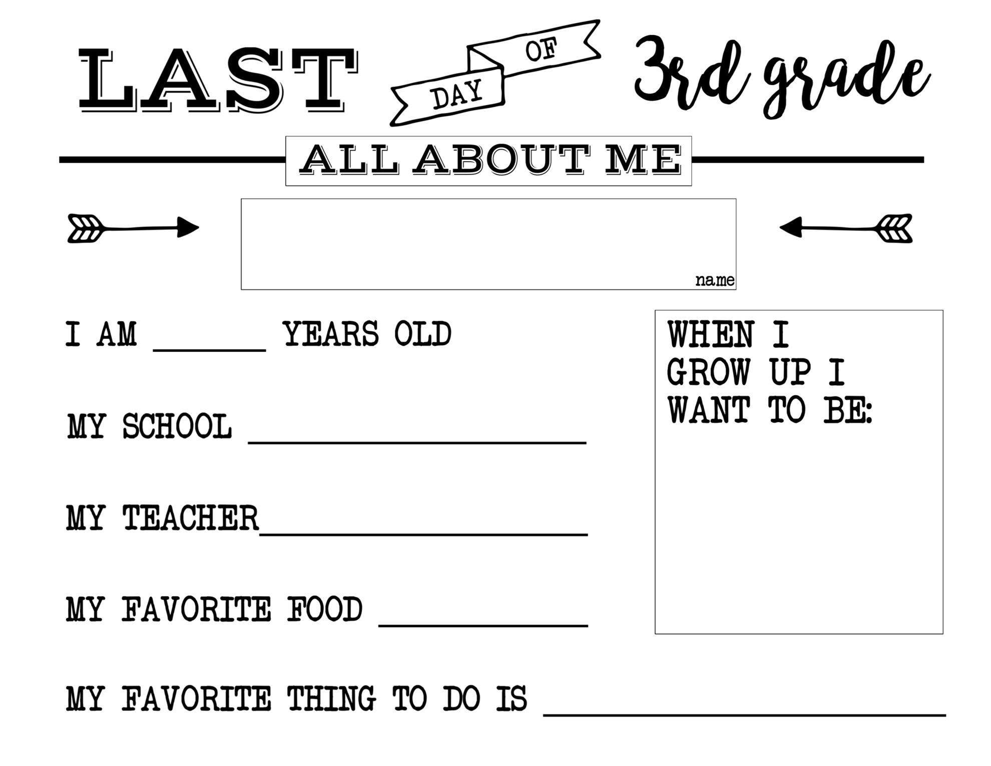 Last Day Of School Free Printable All About Me Sign Paper Trail Design