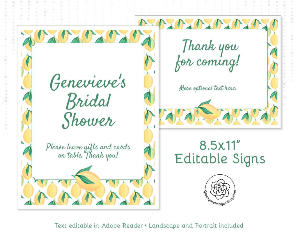 Lemon Editable Signs Printable Pdf 8 5x11 Inch Event Signs 