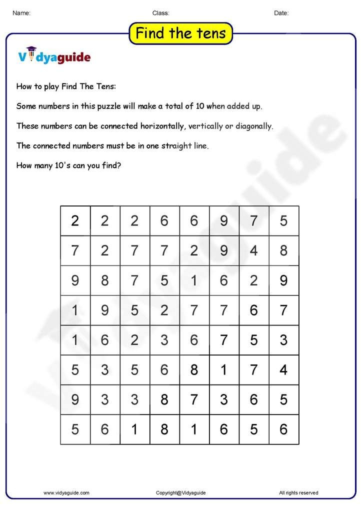 Maths Puzzle Games With Answers Find The Tens 01 Maths Puzzles 