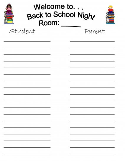 Open House Back To School Night Sign In Sheets