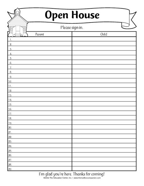 Open House Form Sign in Sheet The Mailbox School Open House 
