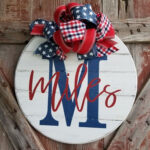 Patriotic Last Name Sign 4th Of July Door Hanger Patriotic Etsy