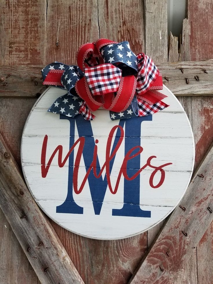 Patriotic Last Name Sign 4th Of July Door Hanger Patriotic Etsy 