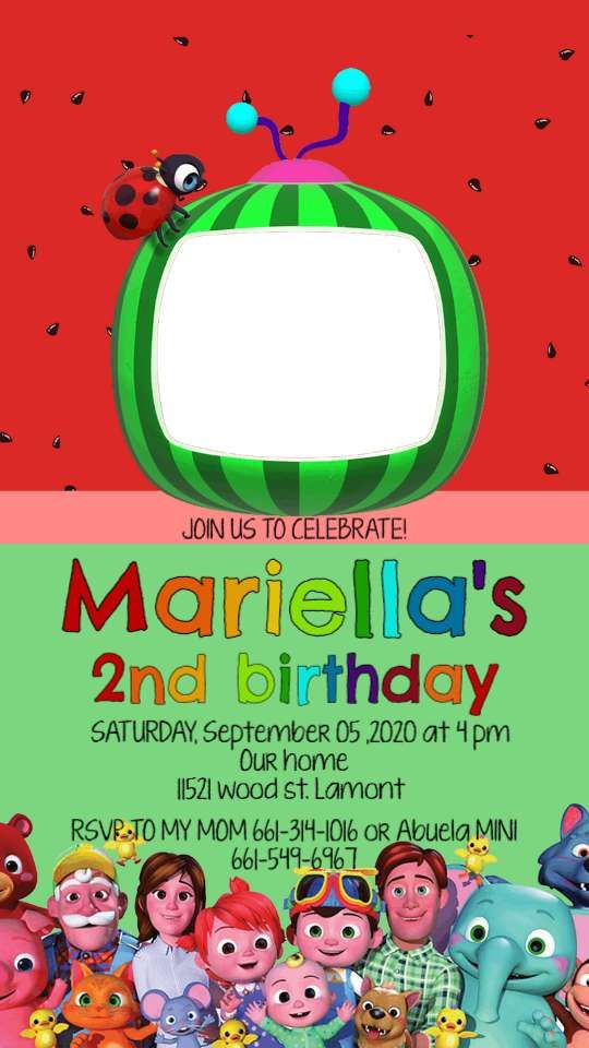 Personalize Mobile Cocomelon Birthday Evite Invitation Instant Download