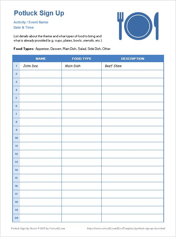 Potluck Sign Up Sheet FREE DOWNLOAD Sign Up Sheets Sign In Sheet 