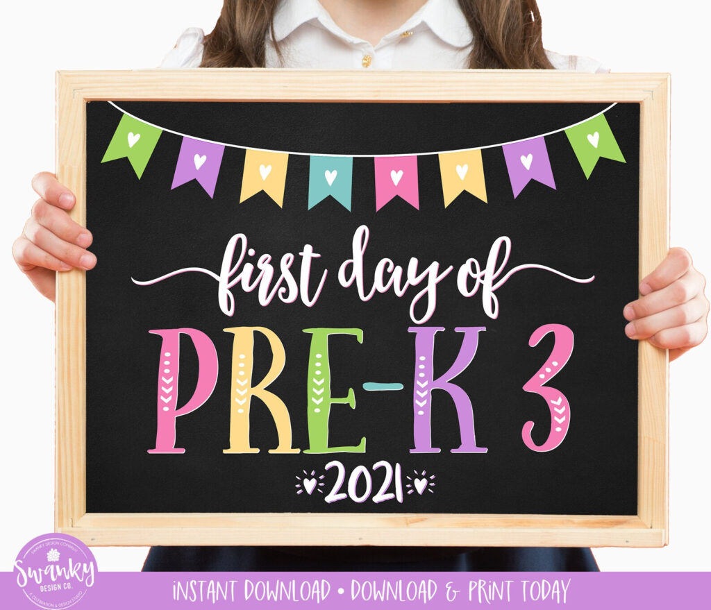 Printable First Day Of Pre k3 Sign For Girl Heart First Day Of Etsy