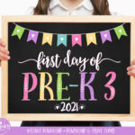 Printable First Day Of Pre k3 Sign For Girl Heart First Day Of Etsy