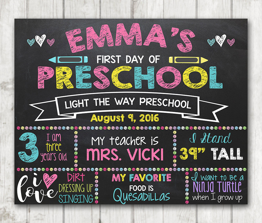 Printable First Day Of School Sign First Day Of Preschool Chalkboard 