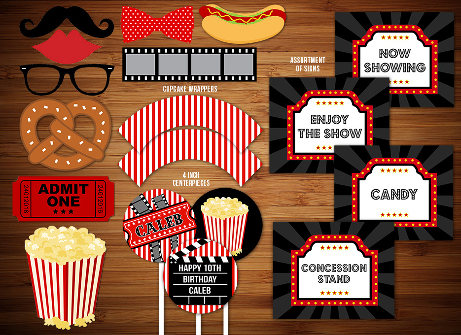 Printable Movie Night Birthday Party Package Decorations Hollywood 