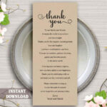 Printable Thank You Place Card Wedding Thank You Card Template Table