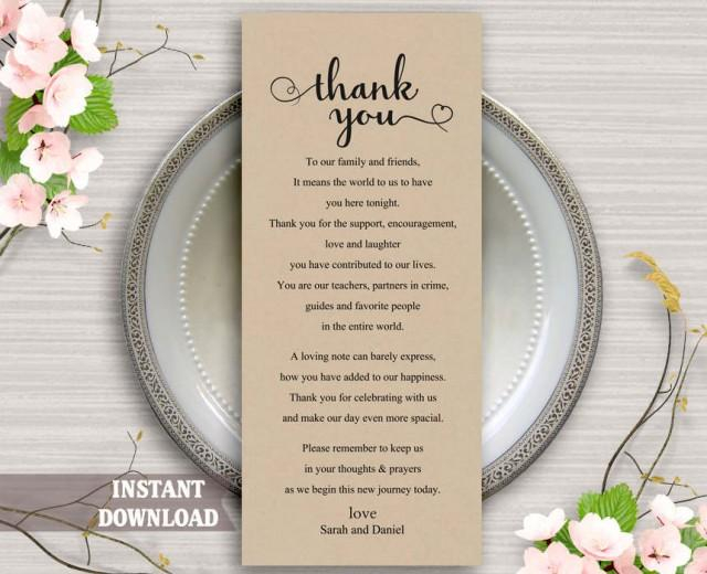 Printable Thank You Place Card Wedding Thank You Card Template Table 