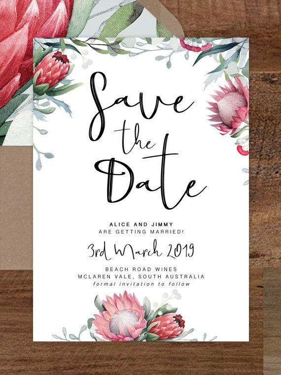 Protea Save The Date Card Printable Save The Dates Wedding Invitation 